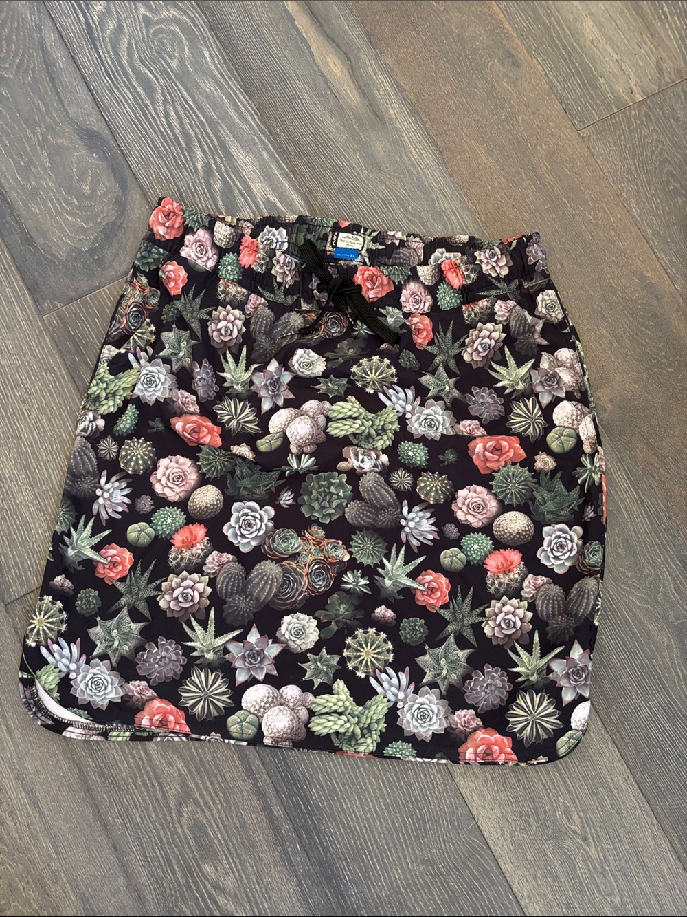 Kavu Black Mini Skirt with Pink & Green Succulent Print